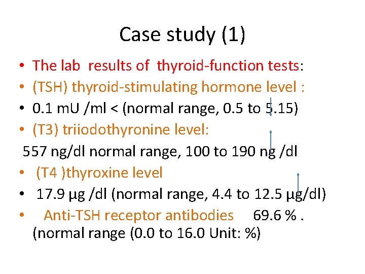 Case study (1) • The lab results of thyroid-function tests: • (TSH) thyroid-stimulating hormone