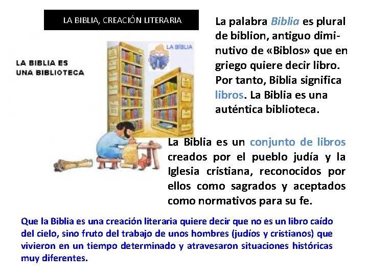 LA BIBLIA, CREACIÓN LITERARIA La palabra Biblia es plural de biblion, antiguo diminutivo de LA BIBLIA, CREACIÓN LITERARIA La palabra Biblia es plural de biblion, antiguo diminutivo de