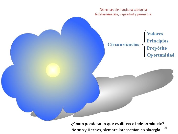 Normas de textura abierta Indeterminación, vaguedad y penumbra Circunstancias Valores Principios Propósito Oportunidad ¿Cómo Normas de textura abierta Indeterminación, vaguedad y penumbra Circunstancias Valores Principios Propósito Oportunidad ¿Cómo