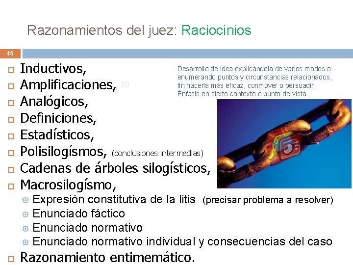Razonamientos del juez: Raciocinios 45 Desarrollo de idea explicándola de varios modos o Inductivos, Razonamientos del juez: Raciocinios 45 Desarrollo de idea explicándola de varios modos o Inductivos,