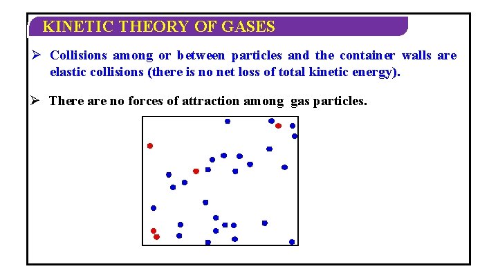 KINETIC THEORY OF GASES Ø Collisions among or between particles and the container walls