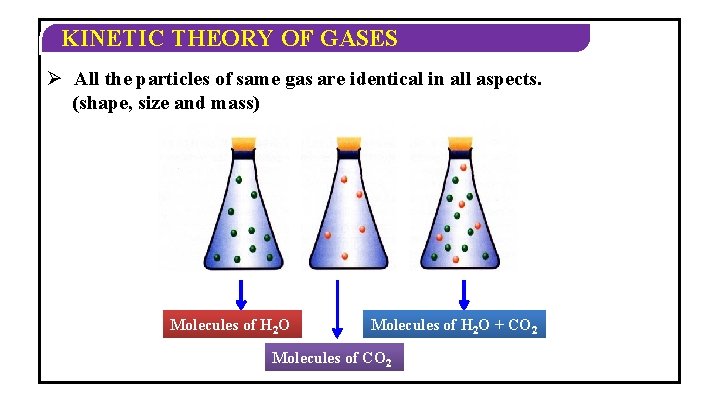 KINETIC THEORY OF GASES Ø All the particles of same gas are identical in