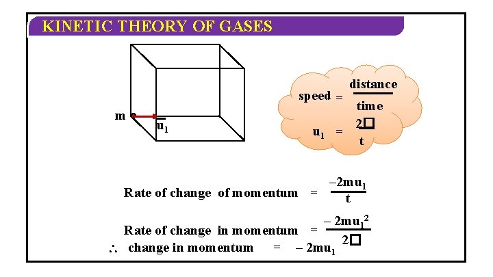 KINETIC THEORY OF GASES speed = m u 1 distance time 2� = t