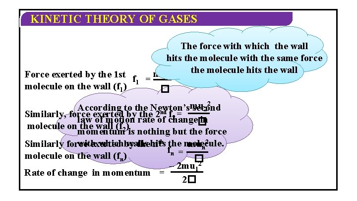 KINETIC THEORY OF GASES The force with which the wall hits the molecule with