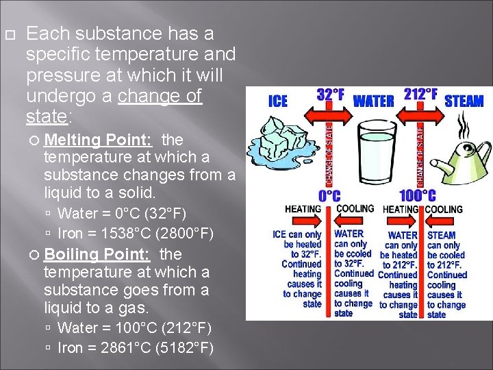  Each substance has a specific temperature and pressure at which it will undergo