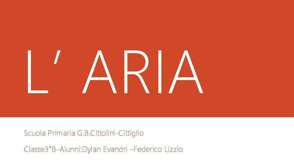 L’ ARIA Scuola Primaria G. B. Cittolini-Cittiglio Classe 3°B-Alunni: Dylan Evandri –Federico Lizzio 