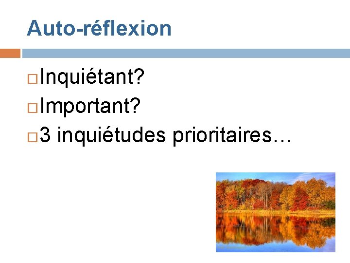 Auto-réflexion Inquiétant? Important? 3 inquiétudes prioritaires… 