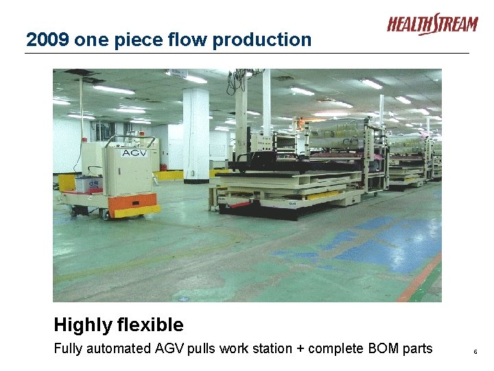 2009 one piece flow production Highly flexible Fully automated AGV pulls work station +