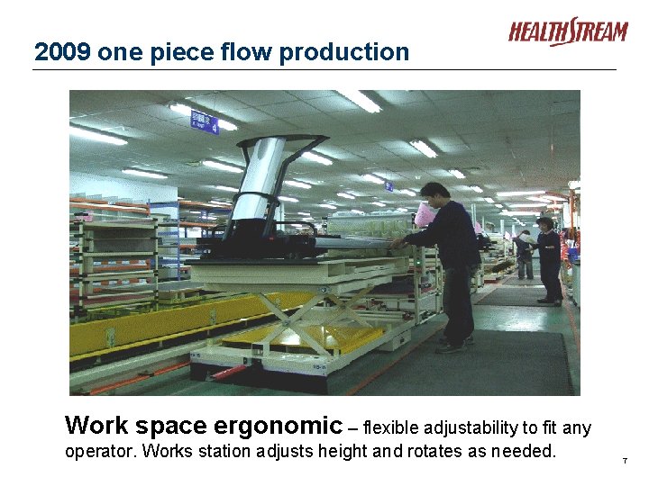 2009 one piece flow production Work space ergonomic – flexible adjustability to fit any