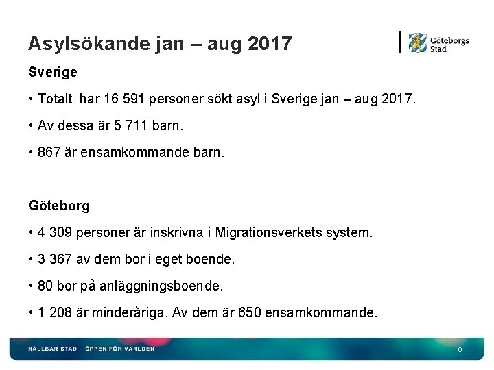 Asylsökande jan – aug 2017 Sverige • Totalt har 16 591 personer sökt asyl
