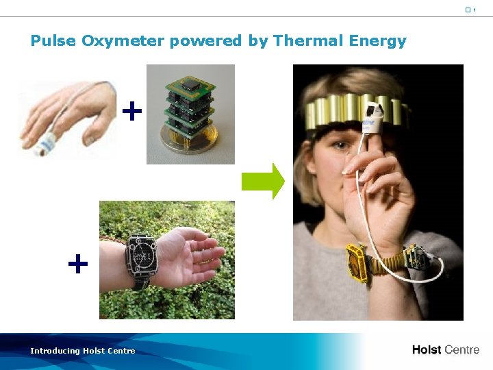 14 Pulse Oxymeter powered by Thermal Energy + + Introducing Holst Centre 