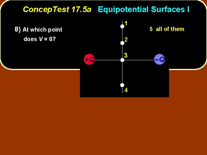 Concep. Test 17. 5 a Equipotential Surfaces I 1 8) At which point does