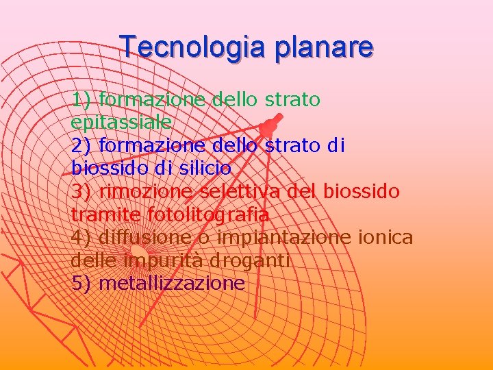 Tecnologia planare 1) formazione dello strato epitassiale 2) formazione dello strato di biossido di