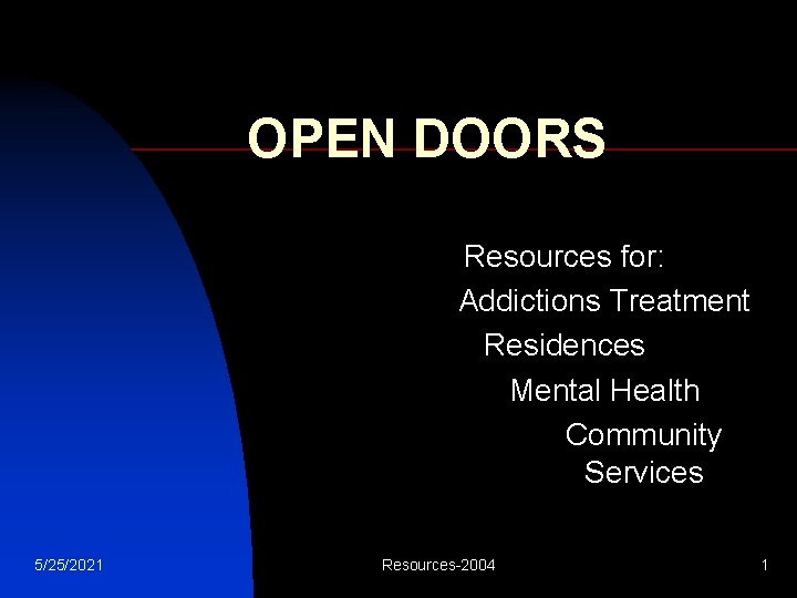 OPEN DOORS Resources for: Addictions Treatment Residences Mental Health Community Services 5/25/2021 Resources-2004 1