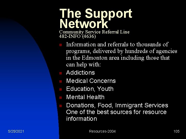 The Support Network Community Service Referral Line 482 -INFO (4636) n n n 5/25/2021