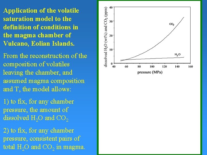Application of the volatile saturation model to the definition of conditions in the magma