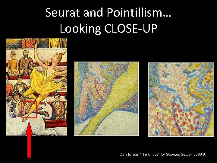 Seurat and Pointillism… Looking CLOSE-UP Details from ‘The Circus’ by Georges Seurat; 1890 -91