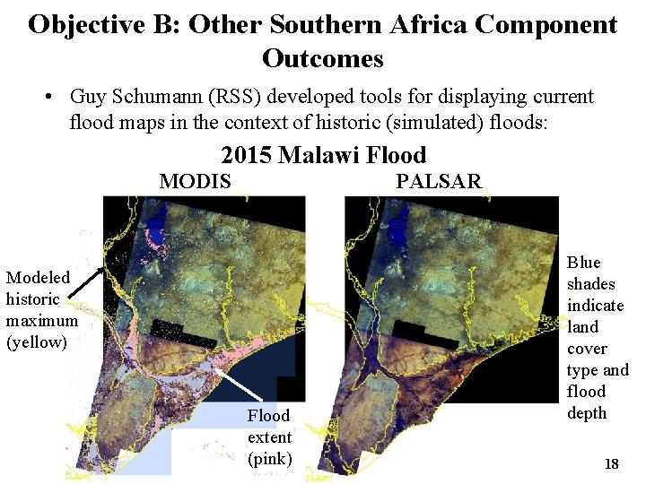 Objective B: Other Southern Africa Component Outcomes • Guy Schumann (RSS) developed tools for