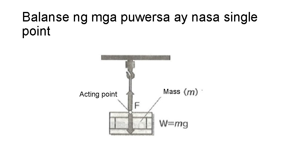 Balanse ng mga puwersa ay nasa single point Acting point Mass 