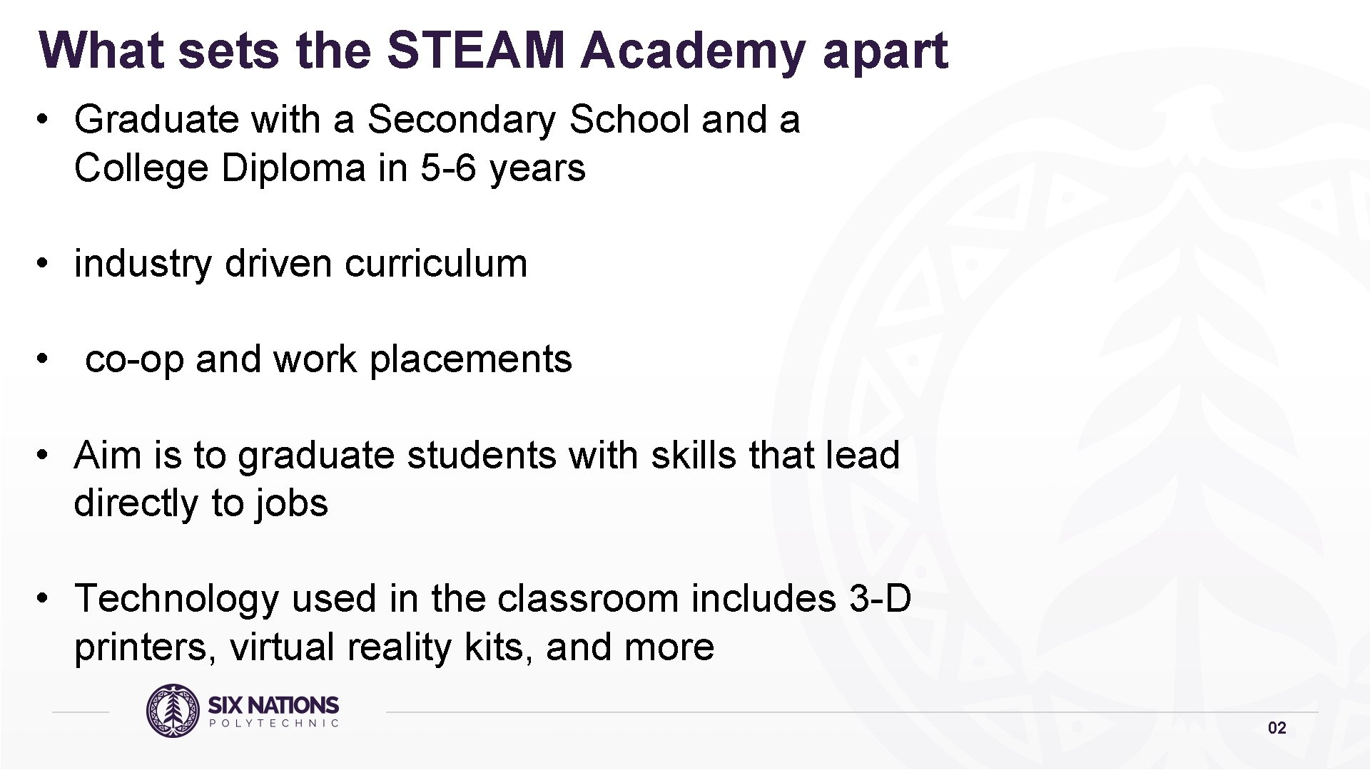 What sets the STEAM Academy apart • Graduate with a Secondary School and a