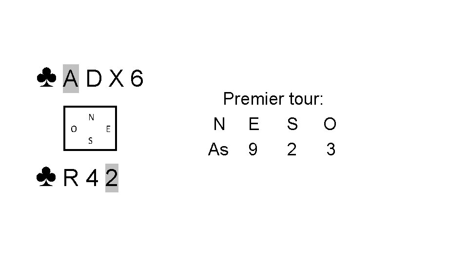 ♣ADX 6 O N S E ♣R 42 Premier tour: N E S O