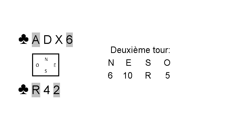 ♣ADX 6 O N S E ♣R 42 Deuxième tour: N E S O