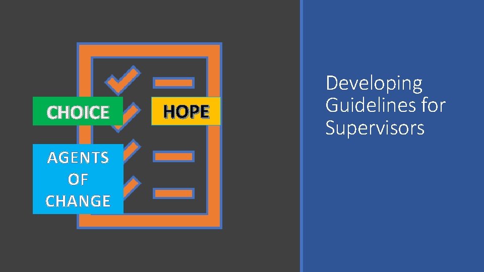 CHOICE AGENTS OF CHANGE HOPE Developing Guidelines for Supervisors 