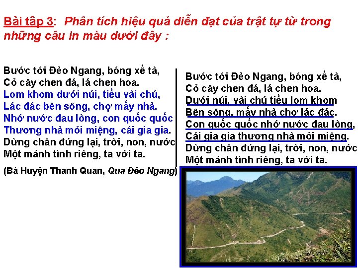 Bài tập 3: Phân tích hiệu quả diễn đạt của trật tự từ trong