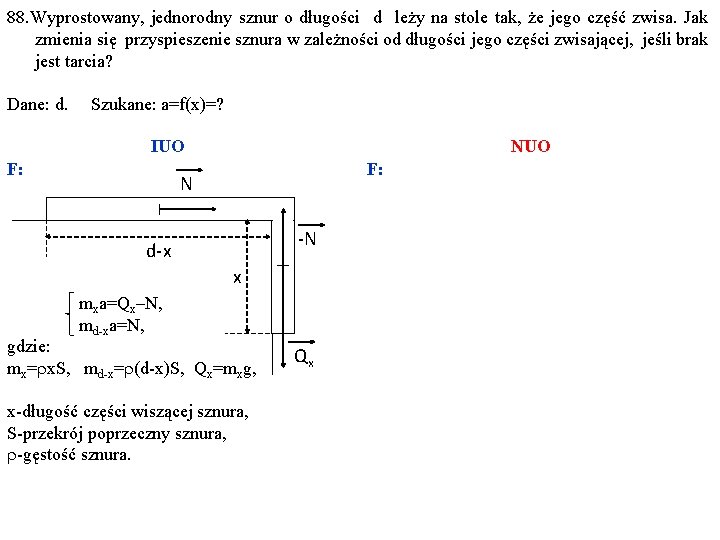 88. Wyprostowany, jednorodny sznur o długości d leży na stole tak, że jego część