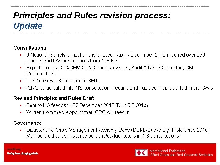 Principles and Rules revision process: Update Consultations § 9 National Society consultations between April