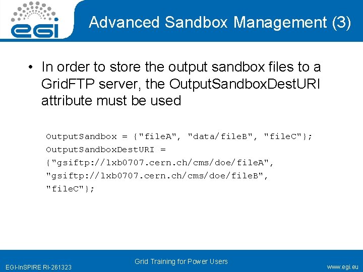 Advanced Sandbox Management (3) • In order to store the output sandbox files to