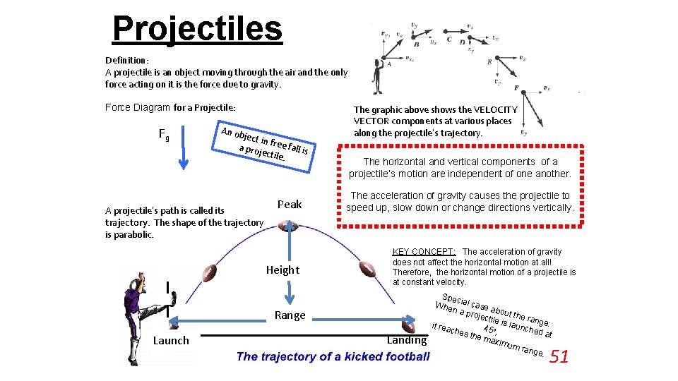 Projectiles Definition: A projectile is an object moving through the air and the only