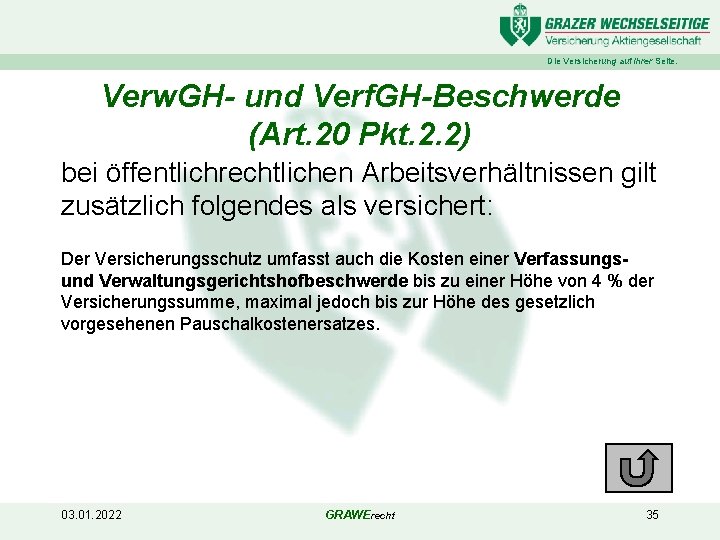 Die Versicherung auf Ihrer Seite. Verw. GH- und Verf. GH-Beschwerde (Art. 20 Pkt. 2.