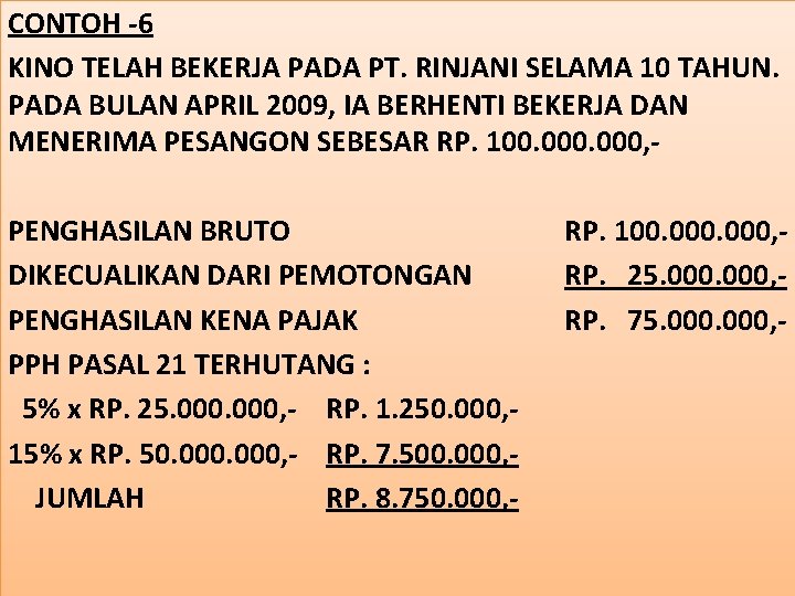 CONTOH -6 KINO TELAH BEKERJA PADA PT. RINJANI SELAMA 10 TAHUN. PADA BULAN APRIL