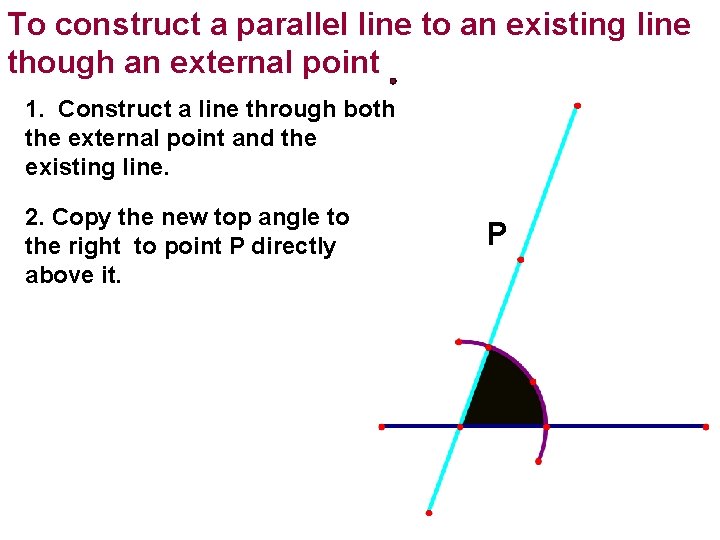 To construct a parallel line to an existing line though an external point 1.