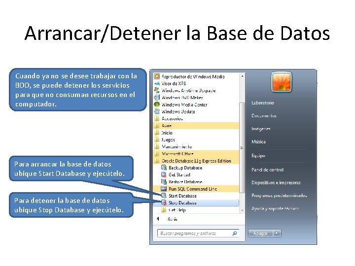 Arrancar/Detener la Base de Datos Cuando ya no se desee trabajar con la BDD,