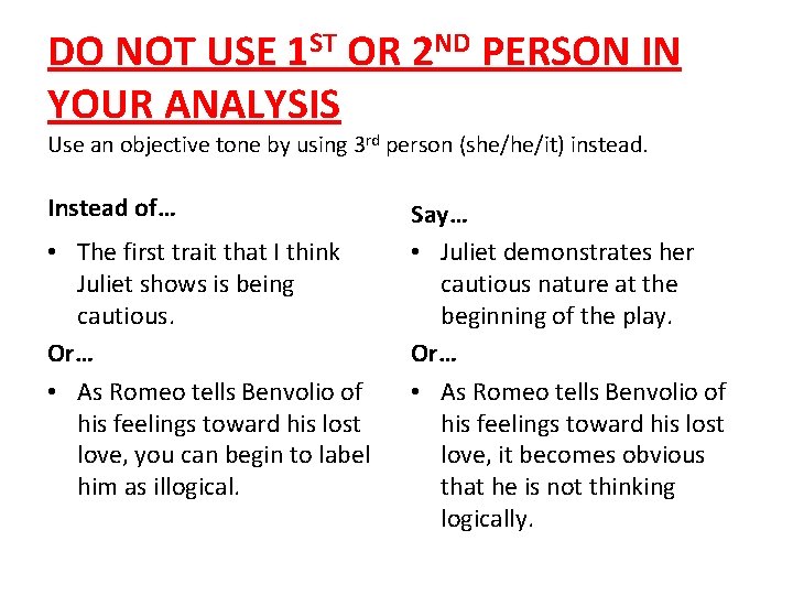DO NOT USE 1 ST OR 2 ND PERSON IN YOUR ANALYSIS Use an