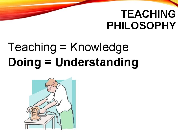 TEACHING PHILOSOPHY Teaching = Knowledge Doing = Understanding 