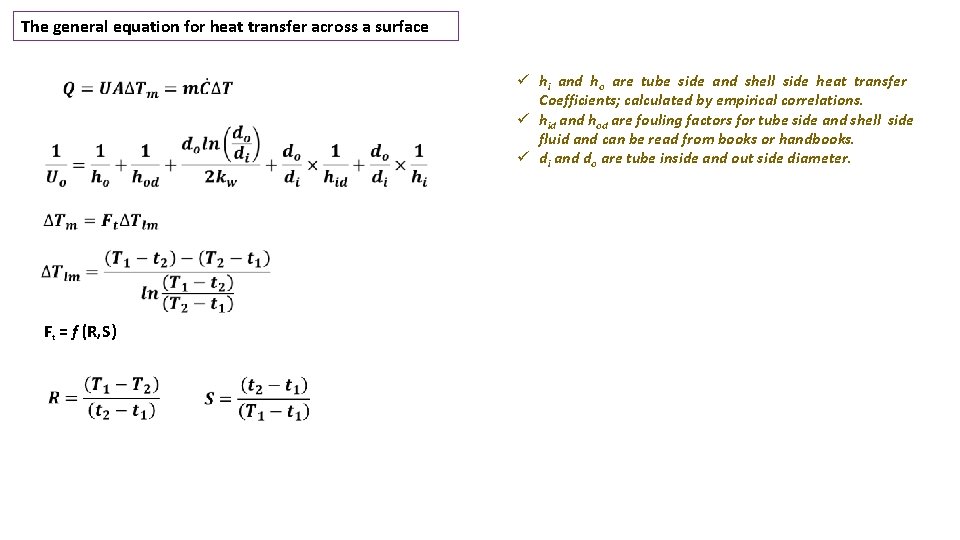 The general equation for heat transfer across a surface ü hi and ho are