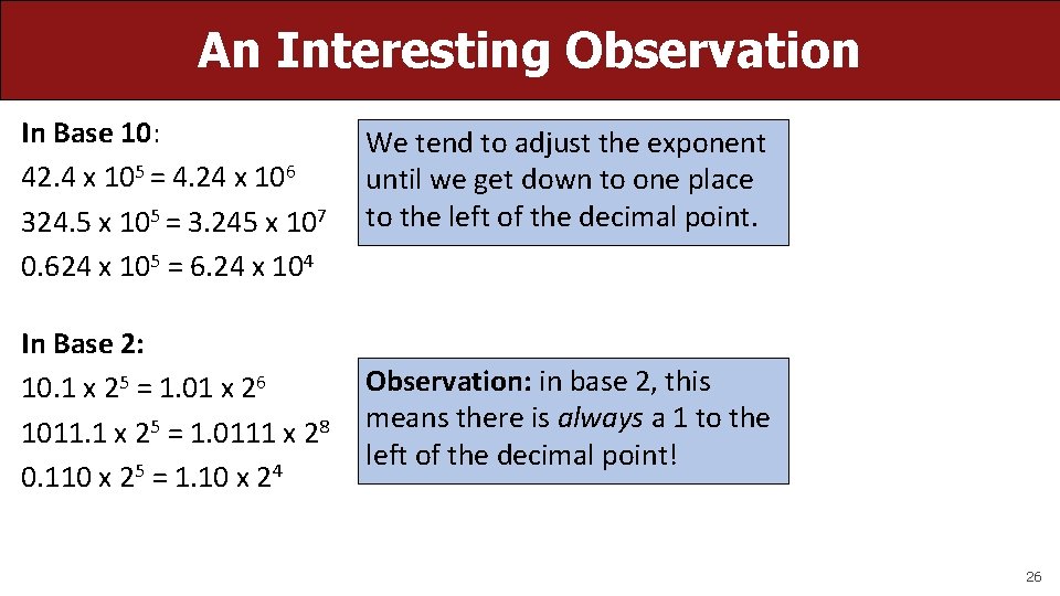 An Interesting Observation In Base 10: 42. 4 x 105 = 4. 24 x