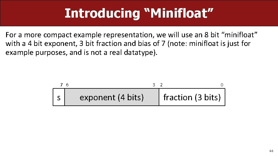 Introducing “Minifloat” For a more compact example representation, we will use an 8 bit