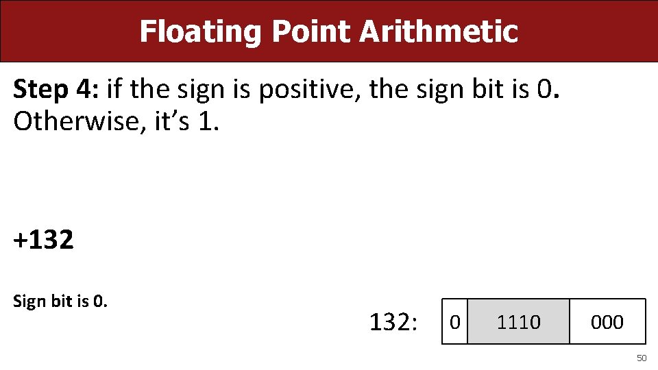 Floating Point Arithmetic Step 4: if the sign is positive, the sign bit is