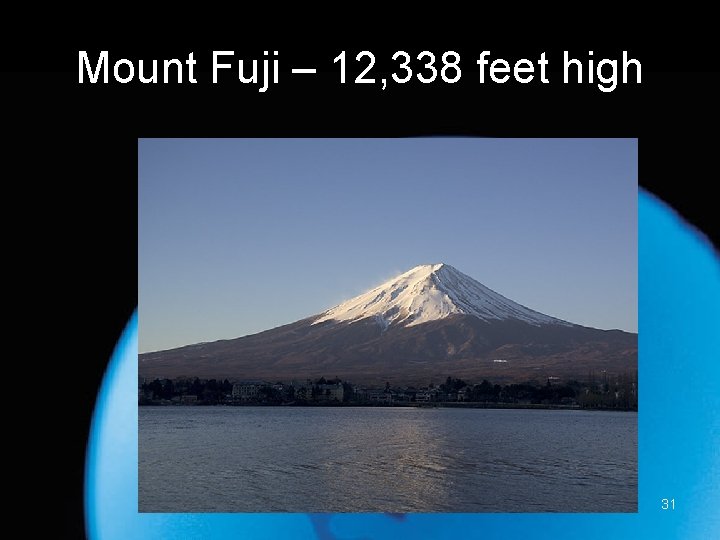 Mount Fuji – 12, 338 feet high 31 