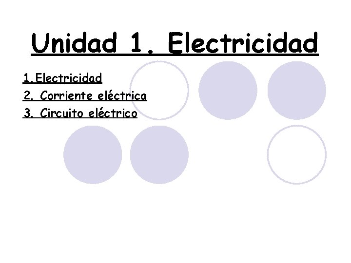 Unidad 1. Electricidad 2. Corriente eléctrica 3. Circuito eléctrico 