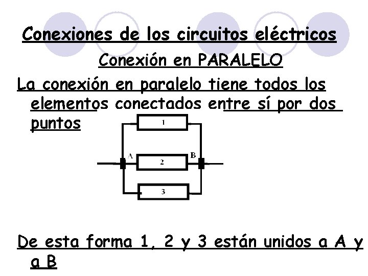 Conexiones de los circuitos eléctricos Conexión en PARALELO La conexión en paralelo tiene todos