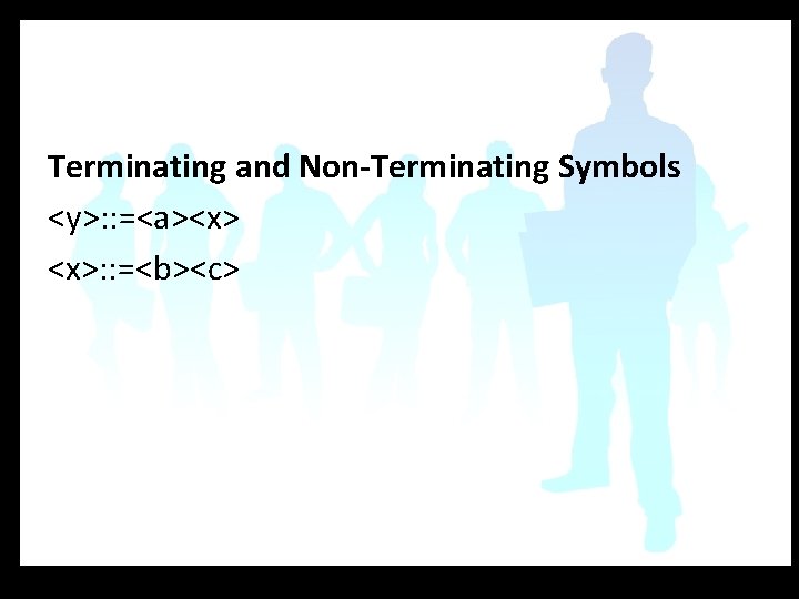 Terminating and Non-Terminating Symbols <y>: : =<a><x> <x>: : =<b><c> 