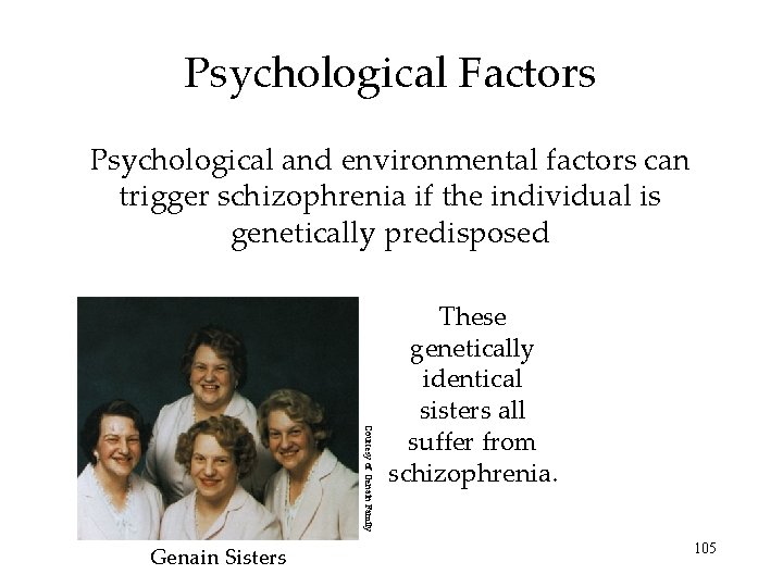 Psychological Factors Psychological and environmental factors can trigger schizophrenia if the individual is genetically