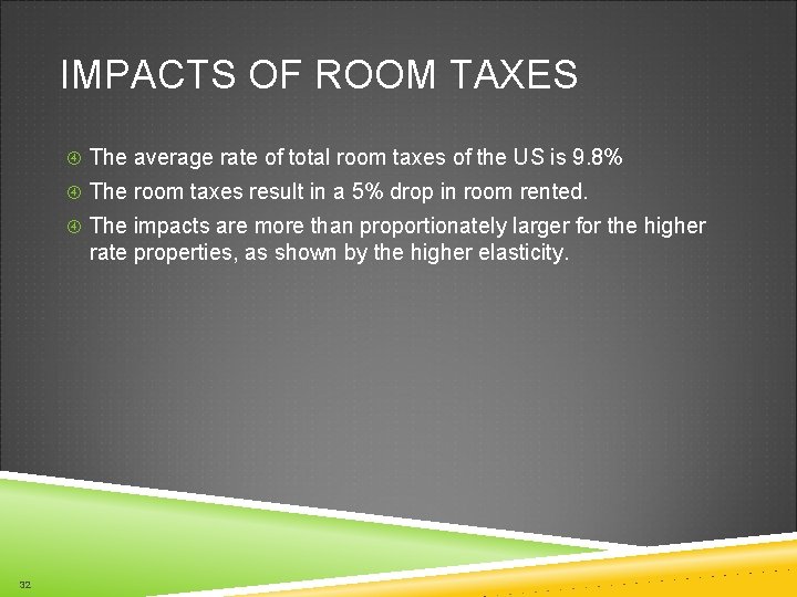 IMPACTS OF ROOM TAXES The average rate of total room taxes of the US