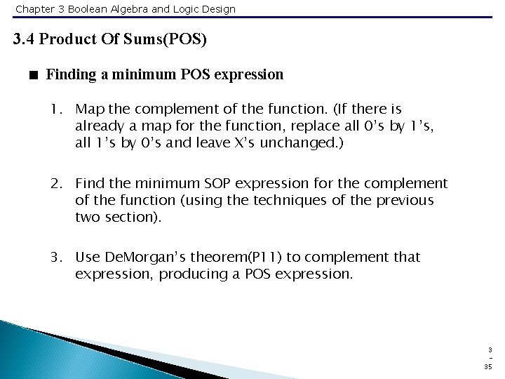 Chapter 3 Boolean Algebra and Logic Design 3. 4 Product Of Sums(POS) < Finding