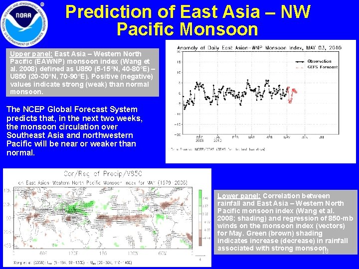 Prediction of East Asia – NW Pacific Monsoon Upper panel: East Asia – Western